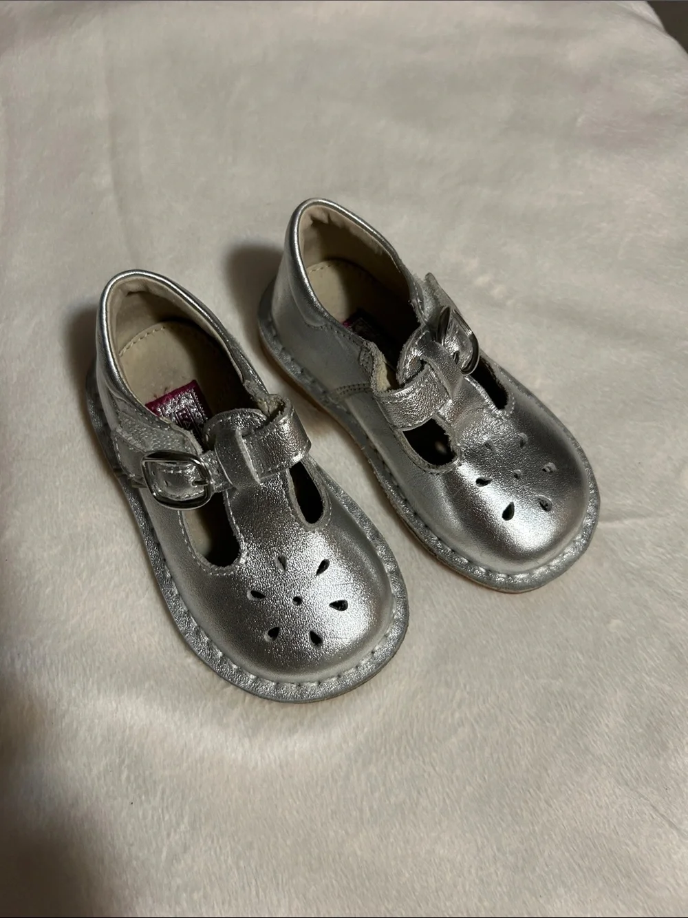 L'Amour Metallic Silver T-Strap Mary Jane Kids Shoes